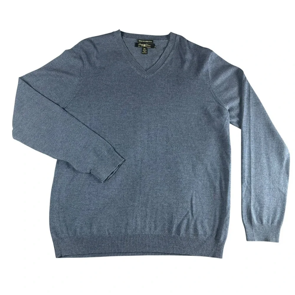 Pronto Uomo Extra Fine Merino Wool Sweater Mens XL Blue V Neck Pullover